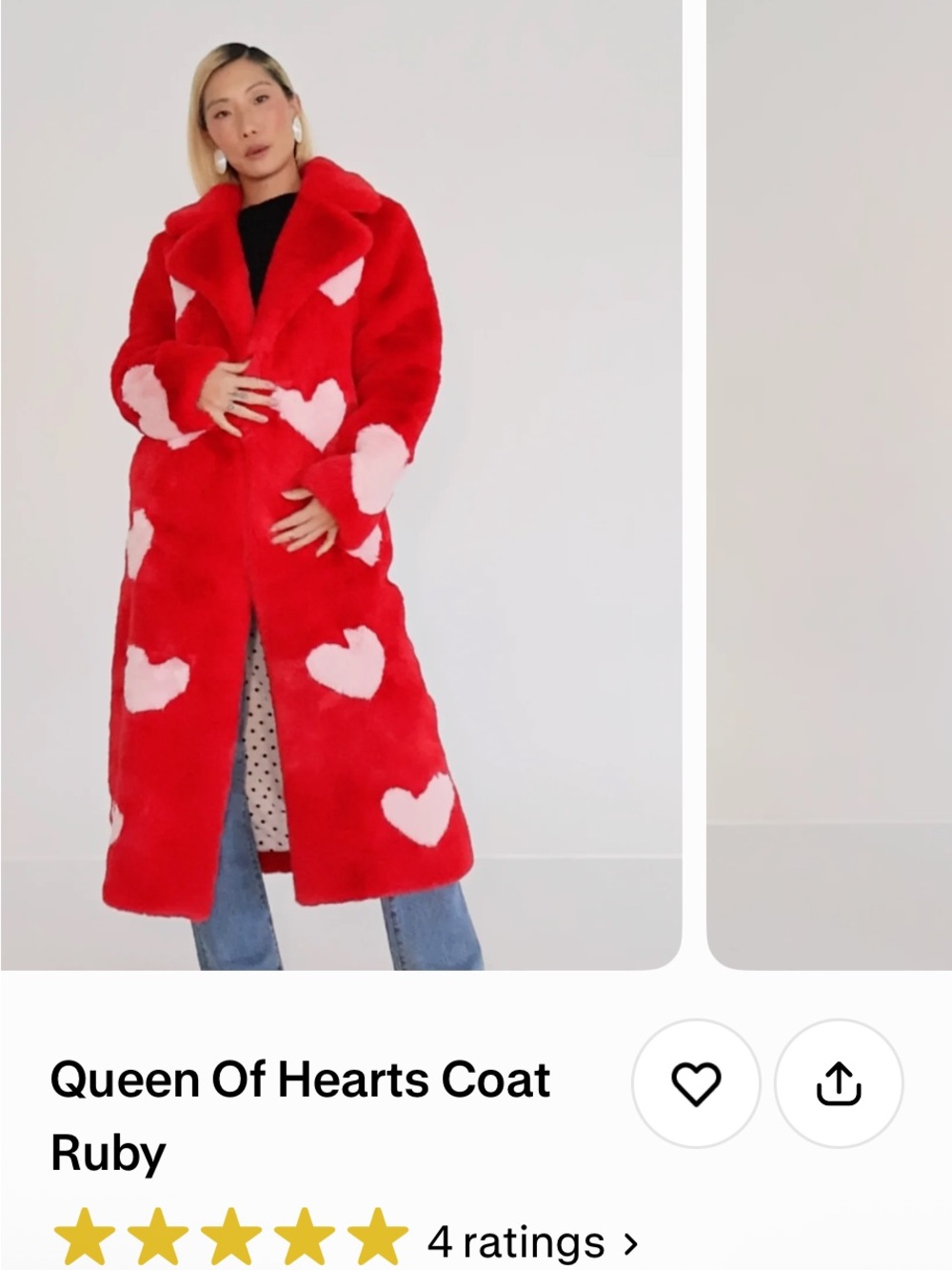 Ruby Red Heart-Pattern Faux-Fur Long Coat